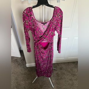 19 Cooper Pink Floral Print Cut Out Long Sleeve Dress Size Medium NWOT